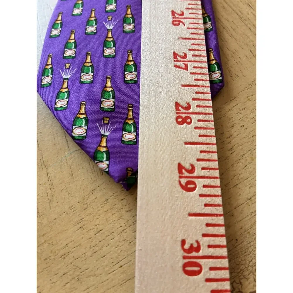 VTG Ralph Lauren Purple Champagne Bottle Necktie 100% Silk Novelty Tie